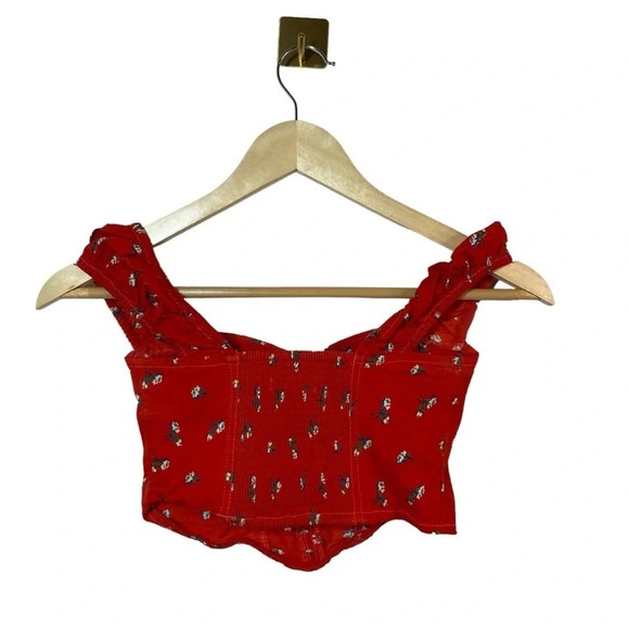 Urban Outfitters Selena Ruched Corset Floral Crop Top in Red Size XS - Picture 10 of 13